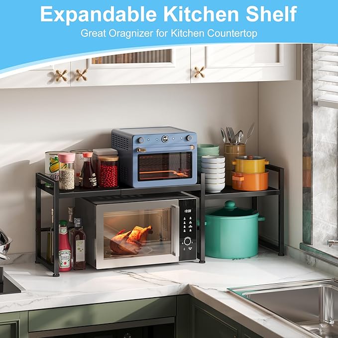 44.3 Inches Expandable Metal Storage Shelves,150LBS Heavy Duty Shelving Units and Storage For Appliance,Adjustable Utility Organization and Storage Shelf Rack For Kitchen Cabinet Closet Garage Pantry-CasaMuseHome