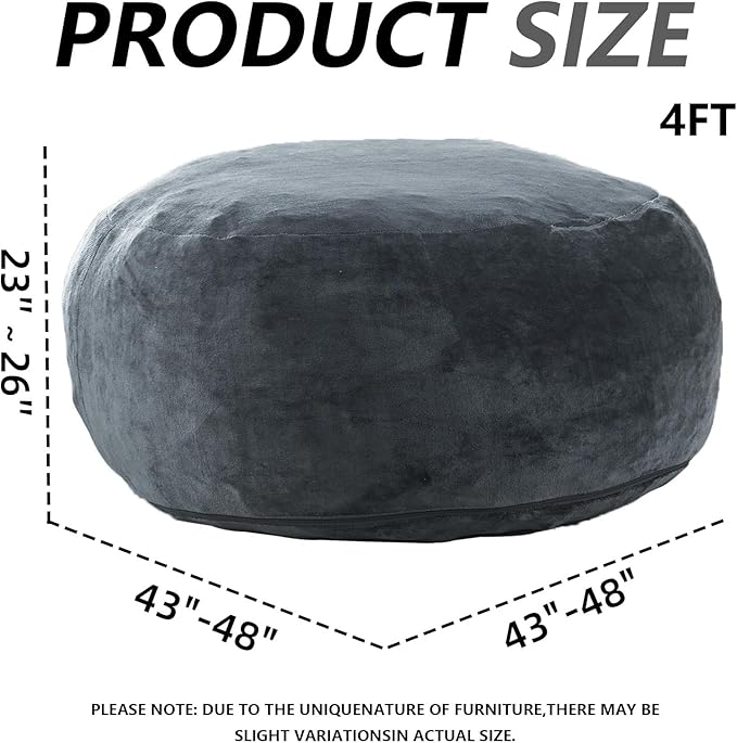 4FT Large Bean Bag Chairs,Big Adult Size Memory Foam Beanbags with Filler Included,Machine Washable Corduroy Cover,Soft Plush Gaming Bing Bag Puff Chair for Dorm, Living Room & Bedroom (Dark Gray)-CasaMuseHome