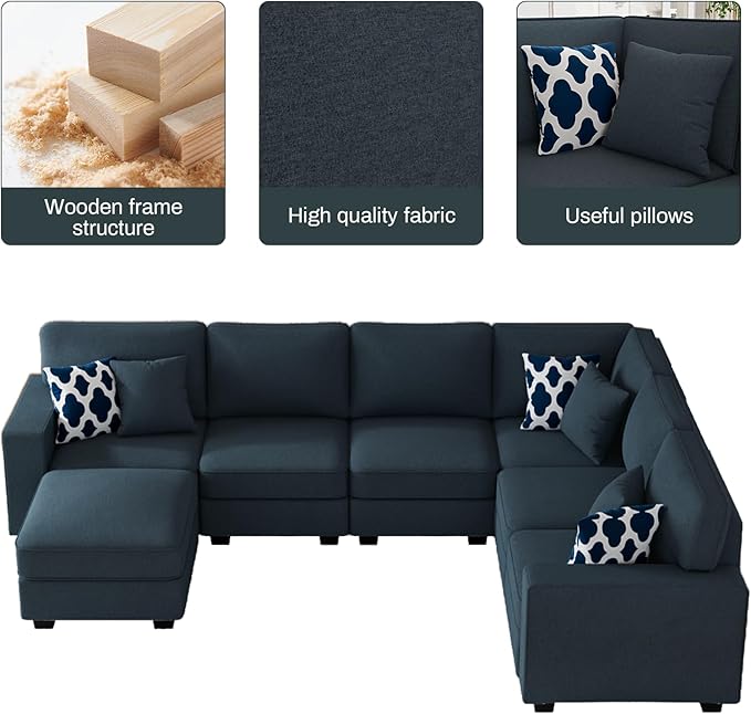 L Lengend Vansen Modular Sectional Sofa U Shaped Couch with Ottoman Modern Reversible Corner Sectional Couch for Living Room (Charcoal, U Shaped Sofa-2)-CasaMuseHome