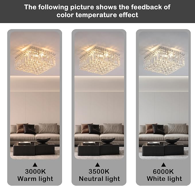4-Lights Modern Flush Mount Ceiling Light Fixtures,Elegant Crystal Chandelier Pendant Ceiling Lamp for Bedroom,Living Room,Dining Room,Hallway H5.9 x W13.7 x L13.7 (Bulbs Not Included) Square-CasaMuseHome