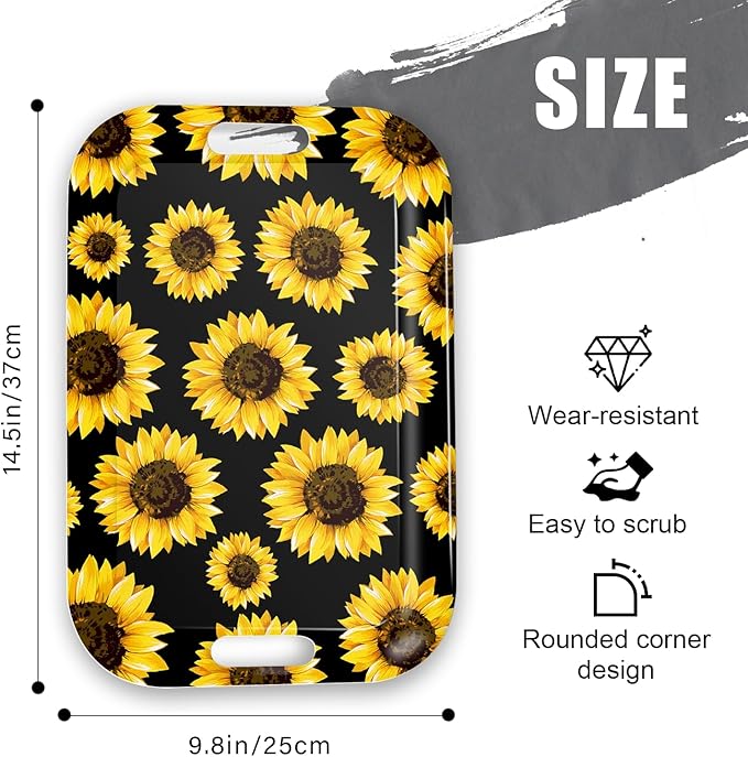 Serving Trays with Handles, 14.5 x 9.8 inch Rectangular Plastic Tray for Restaurant, Kitchen, Sunflower Black Background-CasaMuseHome