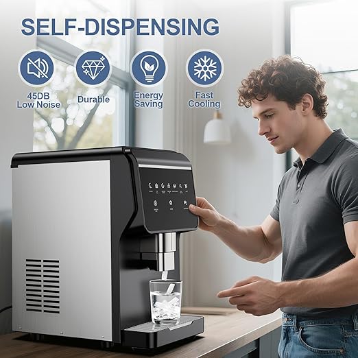 3-in-1 Nugget Ice Maker with Ice & Water Dispenser - 90Lbs/24H Pellet Chewable Ice, Self-Cleaning Countertop Stainless Steel Ice Machine for Commercial, Office, Kitchen, Party (Quiet Operation)-CasaMuseHome