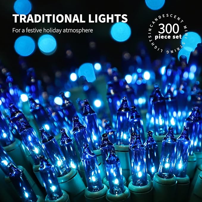 300LIGHTS(2*150L) Blue Extra-Bright with End Connectors Christmas Decorative Lights 19.44m UL Certified Mini String Light Set Waterproof for Home Garden Holiday Tree Party Patio Decor Wedding-CasaMuseHome