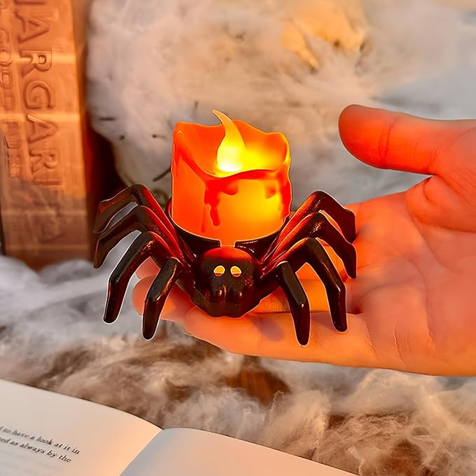 6 Pack Halloween Flameless Candles Battery Operated LED Spider Tealight Candles for Halloween Home Decorations, Light Up Halloween Decorations Indoor for Table Party Office Fireplace Halloween Gifts-CasaMuseHome