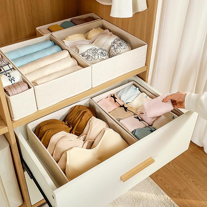 6 Pack Drawer Organizers for Clothing,Fabric Foldable Closet Organizers and Storage Dresser Drawer Dividers Storage Basket Bins for Clothes,Socks,Scarves,Ties,Underwear,Towels-CasaMuseHome