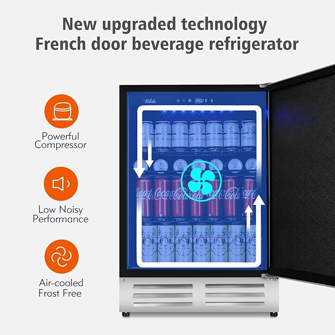 24 Inch Outdoor Beverage Refrigerator Cooler,Stainless Steel Wide Refrigerator for 210 Cans,Fit Perfectly for 24" Space Built-in Counter or Freestanding with powerful and quiet cooling system-CasaMuseHome