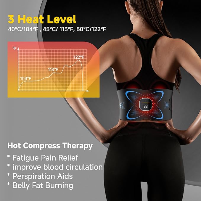 Ab Stimulator Muscle Toner, Abs Stimulator Abdominal Massage Belt with Heat for Belly Fat Burning & Cellulite Melting & Stomach Smooth Firming, Lower Back Massager for Women Men Pain Relief Gifts-CasaMuseHome