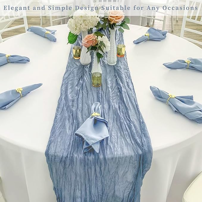 6 Pack Dusty Blue 10FT Cheesecloth Table Runner Rustic Gauze Fabric Cheese Cloth Table Runner for Wedding Bridal Baby Shower Table Decor 20 x 120 Inch Long Boho Sheer Birthday Party Table Decorations-CasaMuseHome