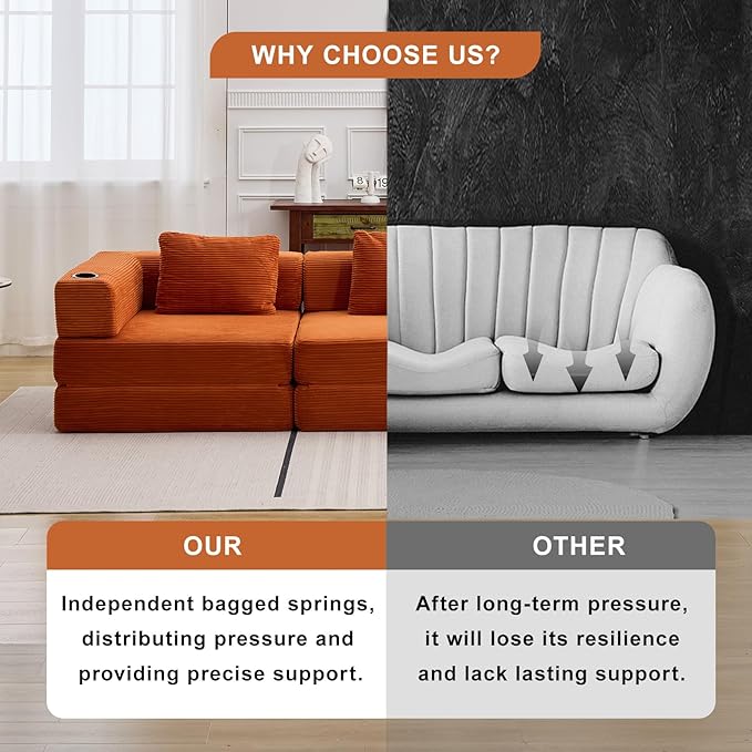 78" W Loveseat Sofa, 4 in 1 Convertible Floor Sofa Bed, Boneless Cloud Couch with Cup Holder, Fold Out Floor Couch, Loveseat Recliner Sleeper for Living Room Bedroom Lounge(Corduroy, White)-CasaMuseHome