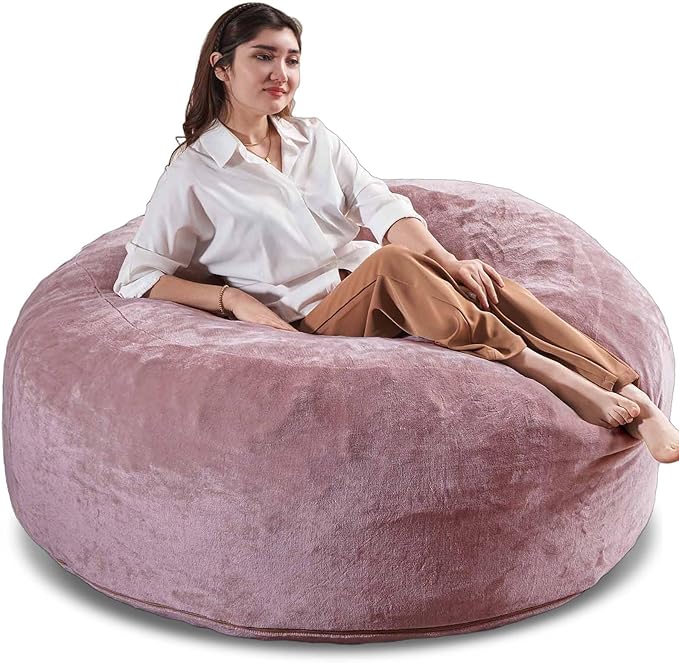 5FT，Big Bean Bag Chairs for Adults，Large beanbag with Filler Included，Memory Foam Material，Easy to Clean and Washable Corduroy Fabric，Suitable for Living Room and Bedroom (Pink, 5 Foot)-CasaMuseHome