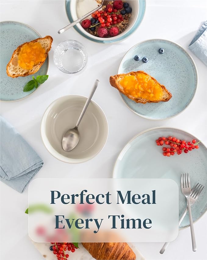 32 Piece Dinnerware Sets for 8 - Modern Style Stoneware Dinnerware Set - Scratch Resistant, Dishwasher Safe Plates and Bowls Sets Ceramic, Dish Set, Bowl and Plate Set - Beige and Blue…-CasaMuseHome