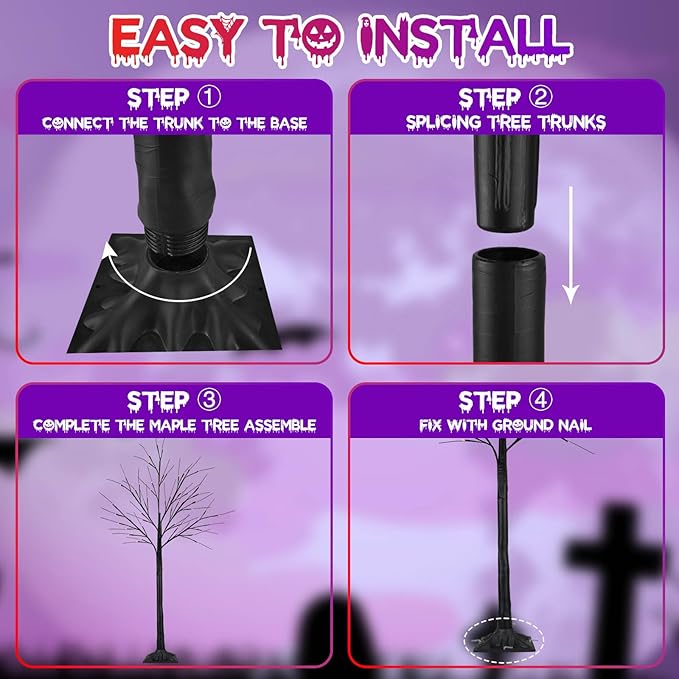 2Pack 4FT 100LED Black Halloween Tree Lights, Timer Function Halloween Trees with Purple and Orange Lights, Spooky Trees Light for Indoor Outdoor Halloween Decorations-CasaMuseHome