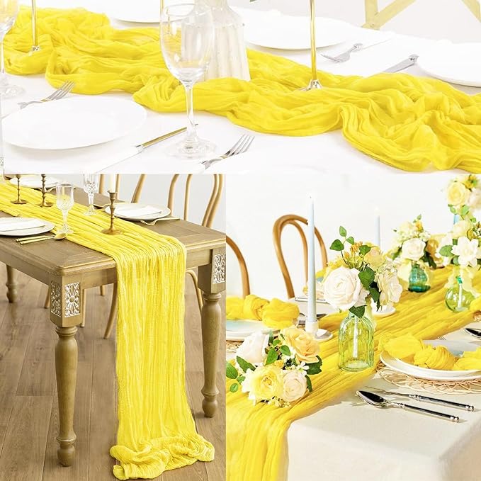6 Pack Yellow Cheesecloth Table Runner 20 x 120 Inch Long Rustic Gauze Cheese Cloth Table Runner for Wedding 10FT Bridal Baby Shower Table Decorations Boho Fabric Sheer Birthday Party Table Decor-CasaMuseHome