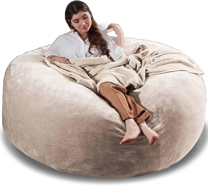 6FT,Oversized Bean Bag Chairs for Adults,Giant beanbag with Filler Included，Fluffy Memory Foam,Soft and Comfy Corduroy Fabric,Gaming Chairs Suitable for Living Room and Bedroom (Apricot, 6 Foot)-CasaMuseHome