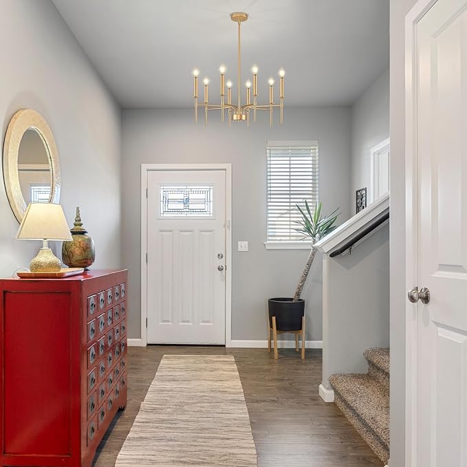 8 Light Gold Chandelier Light Fixture, Modern Farmhouse Chandeliers for Dining Room Light Fixture, Metal Candle Pendant Chandelier for Foyer Entryway Stairs Living Room Bedroom Kitchen-CasaMuseHome