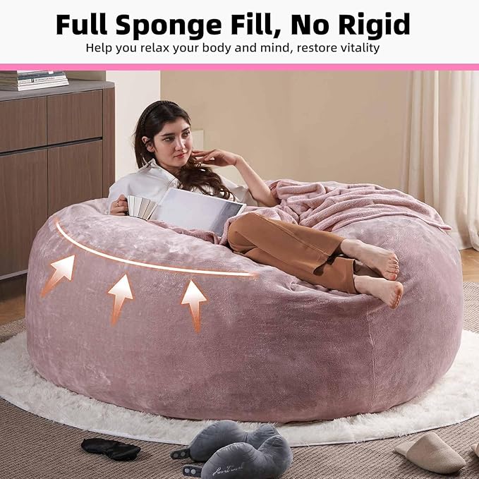 6FT,Oversized Bean Bag Chairs for Adults,Giant beanbag with Filler Included，Fluffy Memory Foam,Soft and Comfy Corduroy Fabric,Gaming Chairs Suitable for Living Room and Bedroom (Pink, 6 Foot)-CasaMuseHome