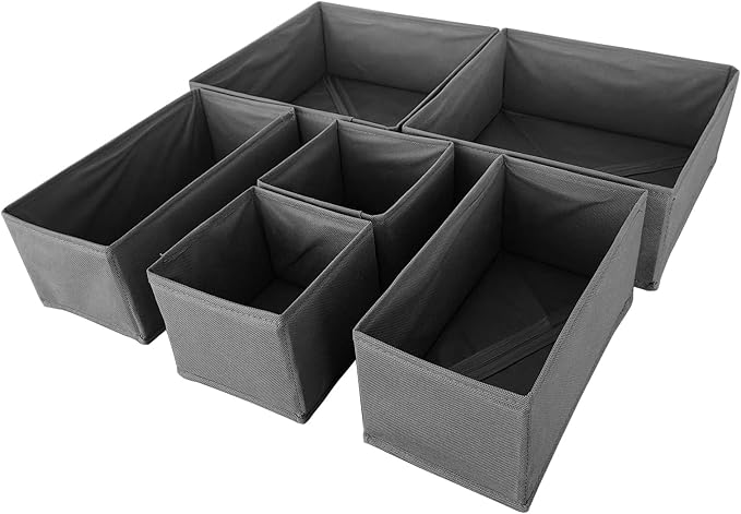 6 Pack Drawer Organizers for Clothing,Fabric Foldable Closet Organizers and Storage Dresser Drawer Dividers Storage Basket Bins for Clothes,Socks,Scarves,Ties,Underwear,Towels-CasaMuseHome