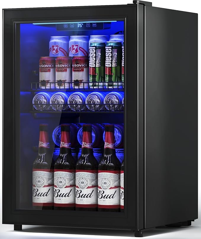 2.5 Cu.Ft Wine Fridge, Mini Fridge With Glass Door, Wine Cooler Refrigerator, Beverage Drink Beer Cooler, Adjustable Shelves & Digital Temperature Display, 22 Bottle 95 Can-CasaMuseHome