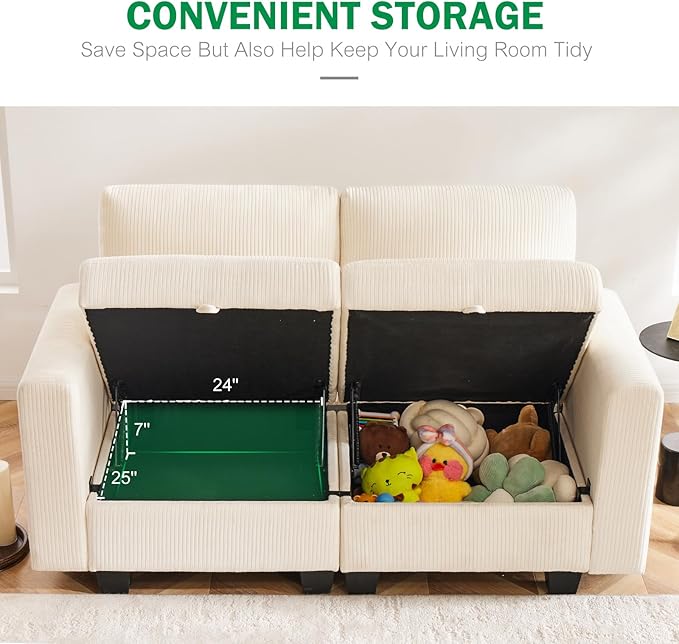 38.5 Oversized Accent Chair with Storage Ivory Corduroy, Single Modern Accent Sofa Chair with Arms for Apartment Living Room (21" Deep Seat)-CasaMuseHome