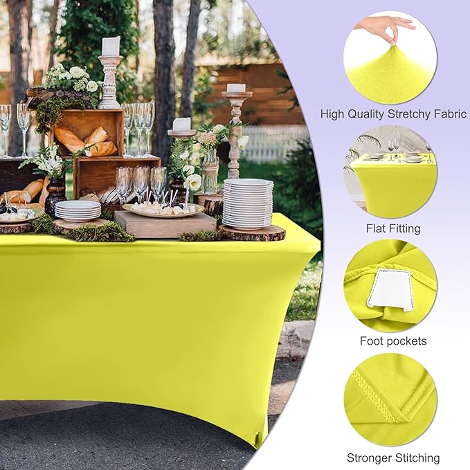 ABCCANOPY 6 FT Yellow Spandex Table Cover Stretch Fitted Wrinkle Resistant Tablecloth Reuse for Rectangular Folding Table Patry Event Wedding Banquet-CasaMuseHome