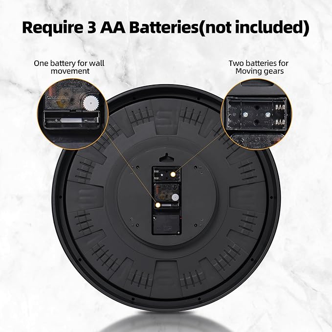 20in Large Real Moving Gears Wall Clock for Living Room, Battery Operated Wall Clocks Decorative Vintage, Home Office Clock, Gift for Family, Friends-CasaMuseHome