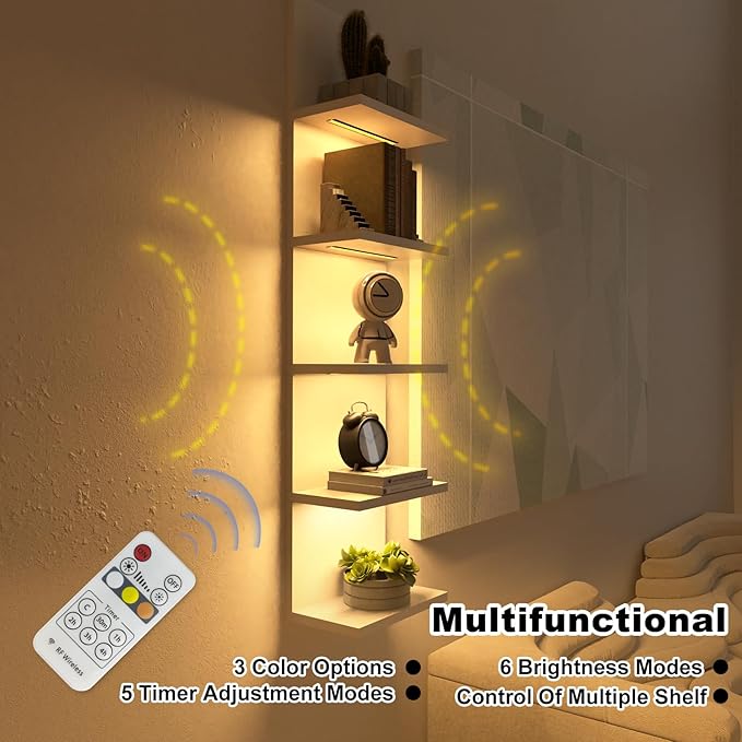 5 Tier Wall Shelf with Light, White Modern Vertical Lack Wall Shelves, Wall Mount, Floating Column Home Decor Shelves for Bedroom, Living Room, Vanity Storage Display-CasaMuseHome