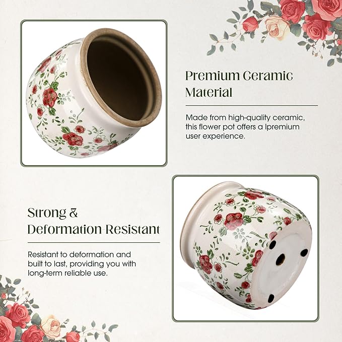 1 Pcs Vintage Planter Large Ceramic Plants Pot Red Plum Crack Cottage Scroll Vase Flower Vase Pot Indoor Plants Home Kitchen Decor Farmhouse Antique Decorative Gift-CasaMuseHome