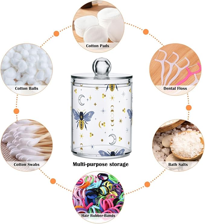 2 Pack Qtip Holder Organizer Dispenser Bee Boho Honeybee Insect Bathroom Storage Canister Cotton Ball Holder Container for Cotton Pads/Swabs/Floss-CasaMuseHome