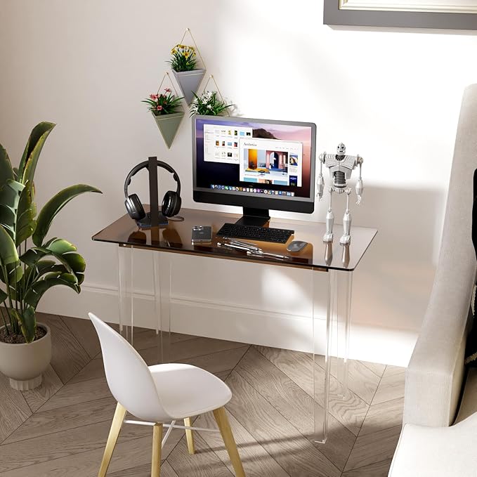 Acrylic Desk, Modern Study Table for Home Office - Extended Surface Multi-Purpose Console & Entryway Table, Sturdy Lightweight Design (42.5-inch, Yellowtea)-CasaMuseHome