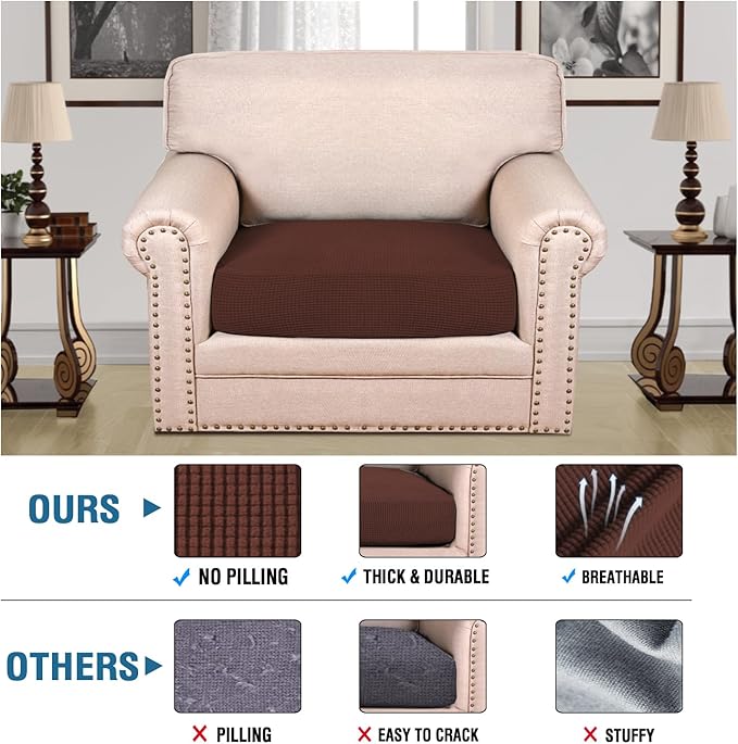 H.VERSAILTEX Super Stretch Individual Seat Cushion Covers Sofa Covers Couch Cushion Covers Slipcover Sets Thick Jacquard Textured Twill Fabric (1 Piece Chair Cushion Cover, Burnt Brick)-CasaMuseHome