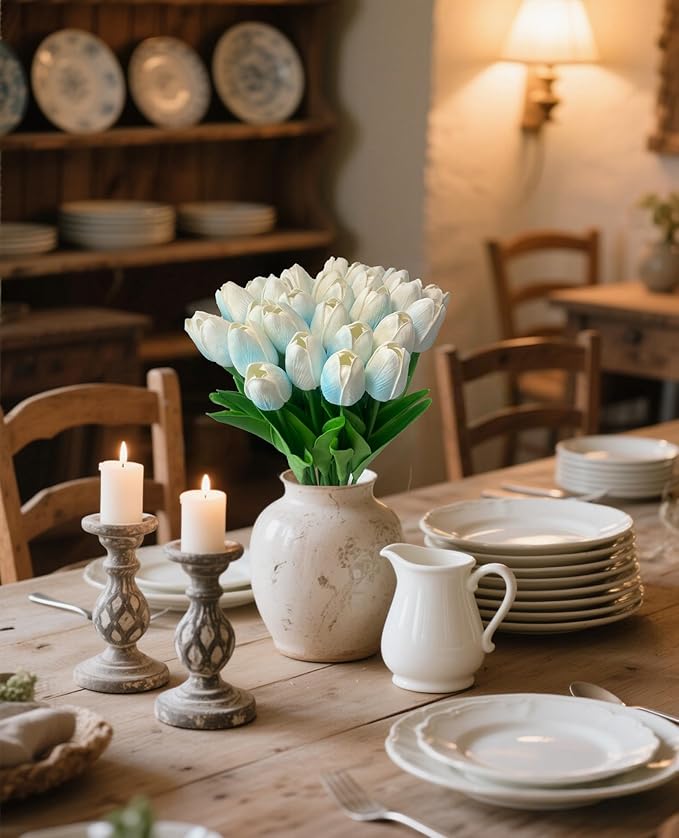 15 Pcs Fake Tulips Artificial Flowers Real Touch PU Faux Flowers Tulip Stems for Wedding Bouquet Floral Arrangement Home Party Office Decorations Mother's Day-CasaMuseHome