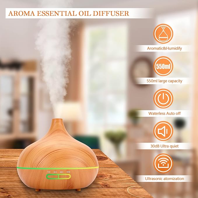 550 ML Aroma Diffiser with Essential Oils Set, Essential Oil Diffuser with Remote, Ultrasonic Technology Aromatherapy Diffusers Auto Shut-Off for Office, Home-CasaMuseHome