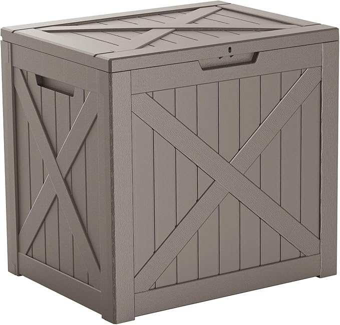 38 Gallon Outdoor Deck Box,Storage Lockable Waterproof Patio Furniture,Garden Tools,Cushions,Pool Accessories Outside Storage Resin Box(GreyX)-CasaMuseHome