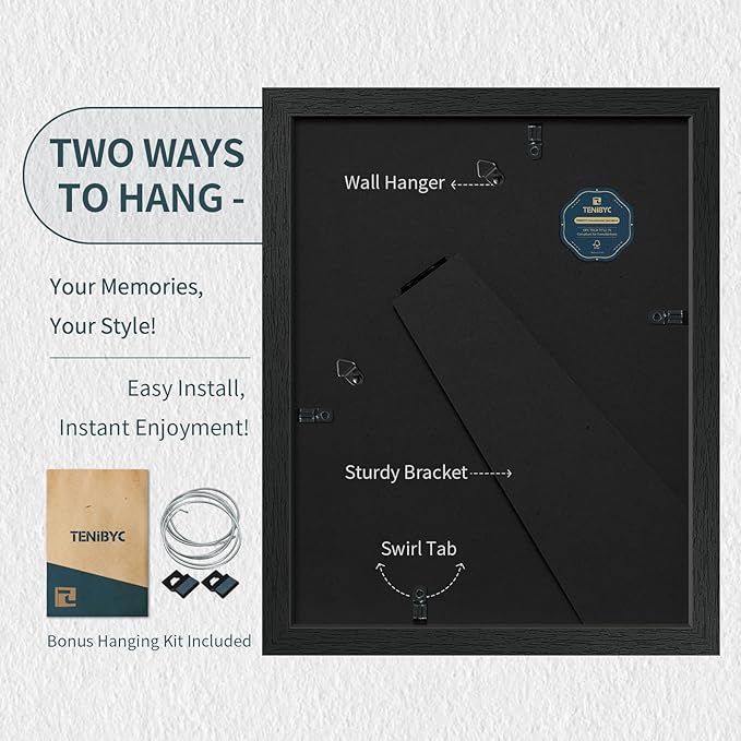 8.5x11 Picture Frame Set of 3 - Black Woodgrain, Solid Wood & HD Tempered Glass, Table Display or Wall Hanging-CasaMuseHome