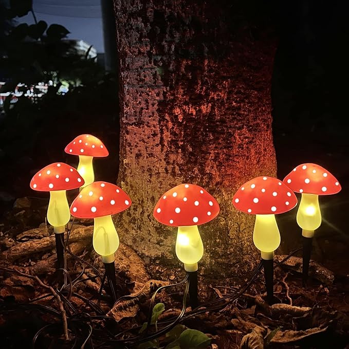 8-Pack Red Solar Mushroom Lamp, 8 Modes, Outdoor Waterproof, for Garden Decor, Christmas, Halloween, Yard, Lawn-CasaMuseHome