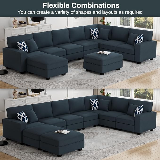 L Lengend Vansen Modular Sectional Sofa U Shaped Couch with Ottoman Modern Reversible Corner Sectional Couch for Living Room (Charcoal, U Shaped Sofa-5)-CasaMuseHome