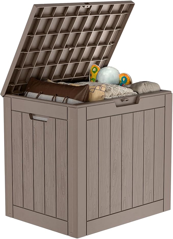 37 Gallon Deck Box Large Outdoor Storage for Patio Furniture,Outdoor Cushions,Garden Tools and Pool Supplies,Waterproof,Resin,Lockable(Grey)-CasaMuseHome