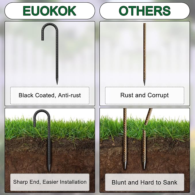 24 Pack J Hook Rebar Stakes 24 Inch 3/8 Inch Diameter Metal Stakes for Ground Heavy Duty with Chisel Point End Chain Link Fence Stakes for Swing Set, Gazebo and Bounce House, Black-CasaMuseHome