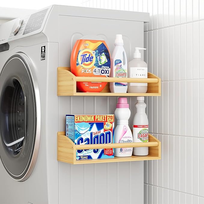 2 Pack Magnetic Spick Rack for Refrigerator, Fridge Organizer Shelf, Bamboo Wood-CasaMuseHome