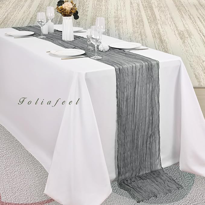 20 Pack Gray 10FT Cheesecloth Table Runner Rustic Gauze Fabric Cheese Cloth Table Runner for Wedding Bridal Baby Shower Table Decor 20 x 120 Inch Long Boho Sheer Birthday Party Table Decorations-CasaMuseHome