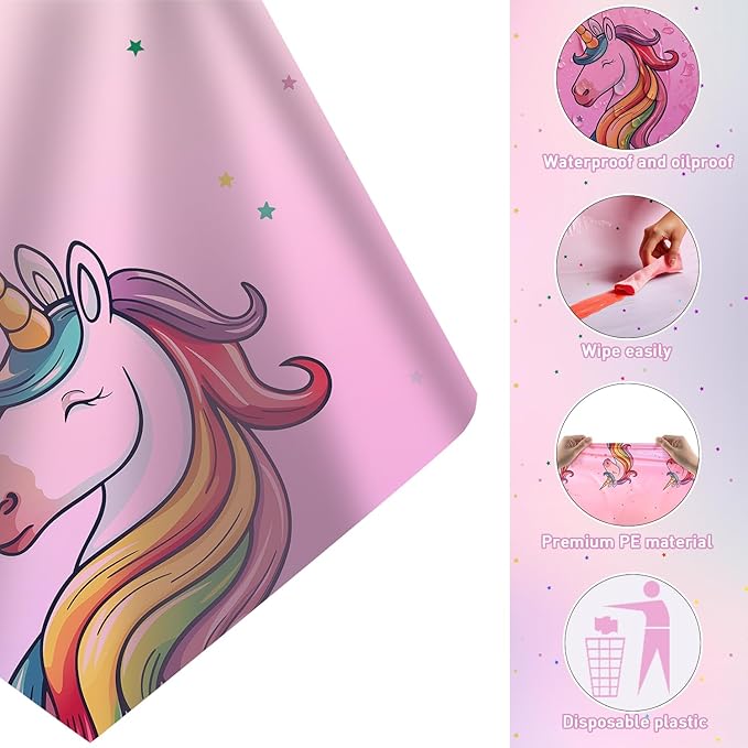 16Pcs Unicorn Tablecloths for Birthday Party, Unicorn Plastic Table Cover Disposable Party Table Cloths, unicórnio Festa Supplies for Baby Shower and Birthday Decoration for Girls (54'' x 108'')-CasaMuseHome