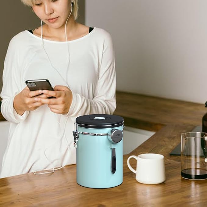 35OZ Coffee Canister for ground coffee with Date Tracker,Mint Green 304 Stainless Steel Kitchen Food Airtight storage container for Coffee Beans or Grounds, Tea, Sugar-CasaMuseHome