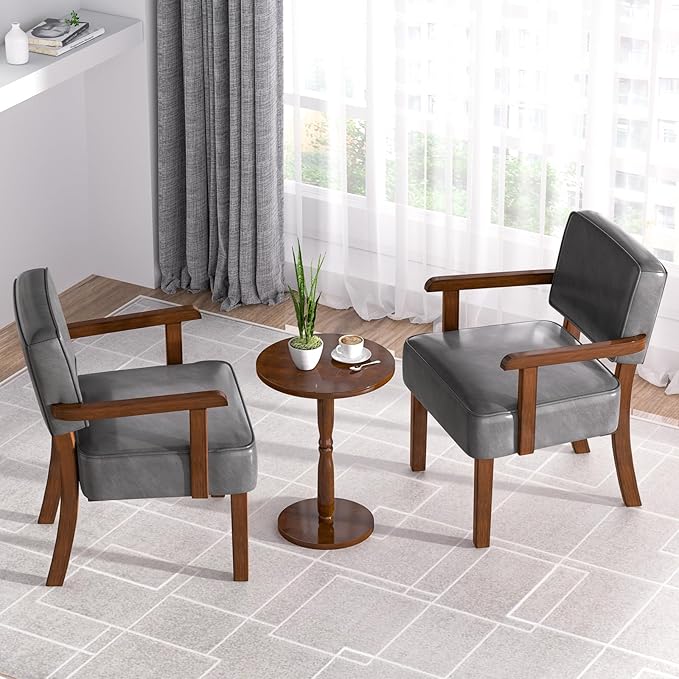 Accent Chair, PU Leather Oversized Living Room Chairs with Soft Seat and Armrests, Armchair for Bedroom, Dinning, Reading and Waiting Rooms (Leather Gray)-CasaMuseHome