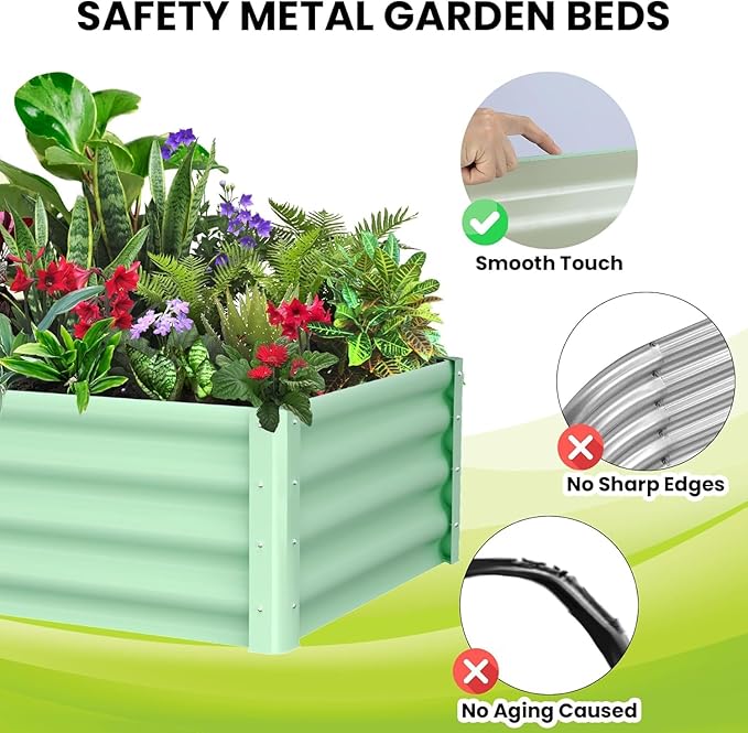 6x3x1ft Large Outdoor Planter Boxes Kit Set of 2, Galvanized Raised Bed Planter with Open-Ended Base Design, Elevated for Outdoor Plants, Durable Raised Bed for Gardening,Green-CasaMuseHome