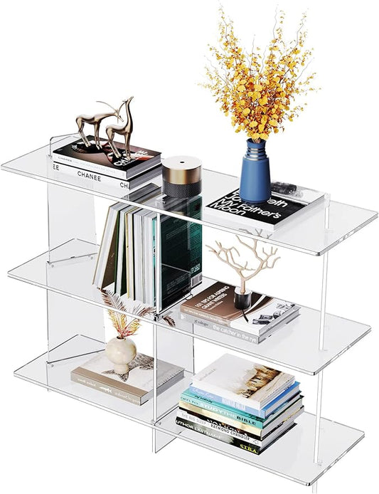 Acrylic Bookshelf, Small 3 Tier Open Bookcase for Small Spaces,Sofa Table, Hallway Entry Table for Home Living Room (Clear, 39.4'' x 11.8'' x 31.5'')-CasaMuseHome