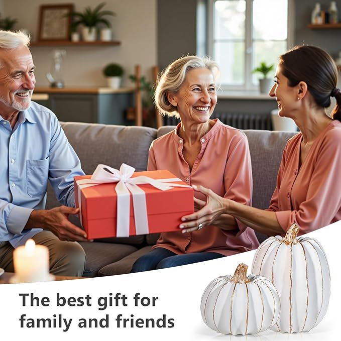 2Pcs Halloween Pumpkin Artificial Resin Pumpkins Decor for Mantel Harvest Autumn Tabletop Decoration Gold Fall Pumpkin Decorations Thanksgiving Table Centerpieces (Set C, ONE Size)-CasaMuseHome