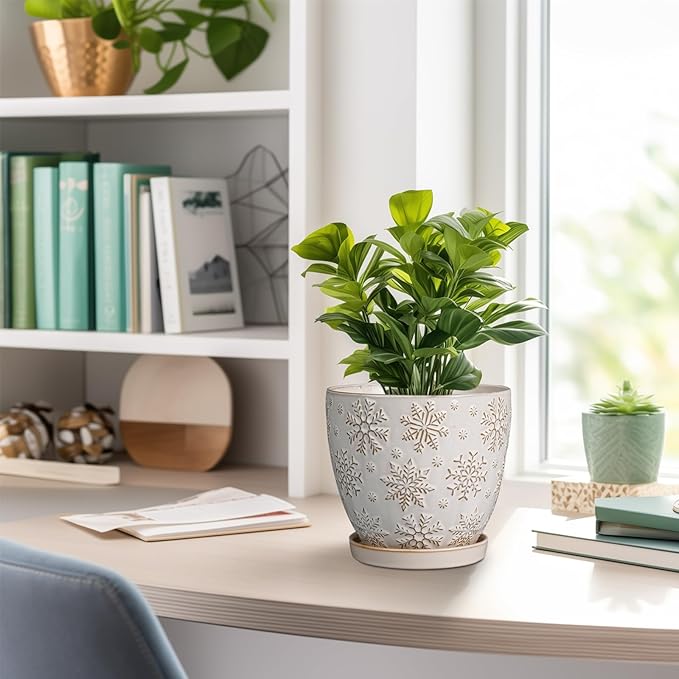 6.9 Inch Plant Pot with Drainage Hole and Saucer Ceramic Planter for Indoor Plant Flower Pot for Orchid Succulents Plants White-CasaMuseHome