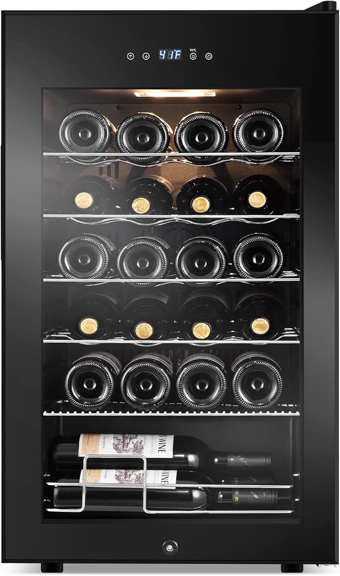 24 Bottles Wine Cooler Refrigerator, Small Wine Fridge Mini Wine Fridge Countertop with Glass Door Wine Cellars for Red Wine, Champagne, Dry White Wine, Sparkling Wines-CasaMuseHome