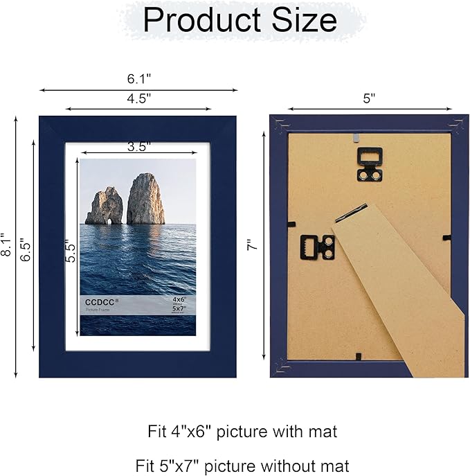 5x7 Picture Frame Set of 4, 5 x 7 Wood Photo Frames with Mat for 4x6, Natural Wooden Frame with Real Glass Cover for Wall and Tabletop Display,Blue-CasaMuseHome