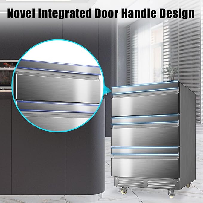24 Inch Upgraded Three-Drawer Beverage Fridge, Weather Proof Outdoor Stainless Steel Beverage Refrigerator, Under Counter Built-in Beverage Cooler for Home & Commercial Use-CasaMuseHome